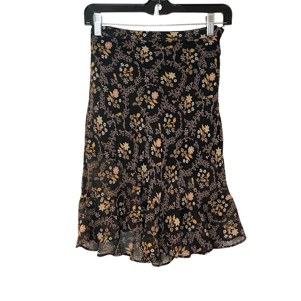 Urban Outfitters Black Floral Chiffon Ruffle Skirt Dainty Romantic Cottagecore‎ - Picture 2 of 6